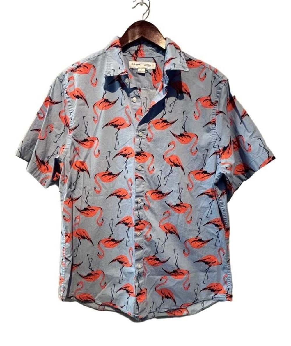 Old Navy Flamingo Print Short Sleeve Button Down Shirt Size L